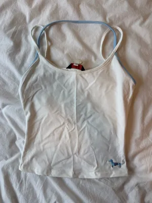 Aritzia Bar Dog White and Blue Walk the Dog Layered Tank thumbnail 2