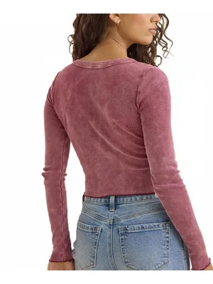 Altar'd State Vada Thermal Lace Crop Top NWT Burgundy 2XL thumbnail 2
