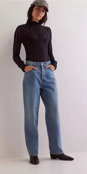 NWT Free‎ People We The Free Cora Long Rise Slouchy Jeans Size 26 Baggy thumbnail 1