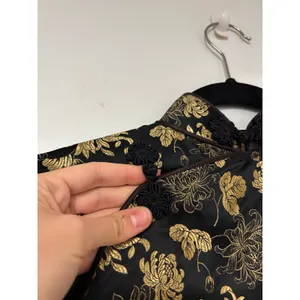 Y2K VINTAGE Black Gold Floral Brocade ASIAN Cheongsam Qipao Dress Mandarin thumbnail 3