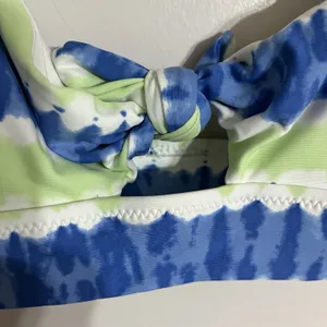 Aerie Scoop Neck Tie Front Bikini Top Blue Green Tie Dye Stripe‎ Small thumbnail 2