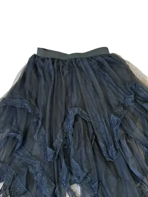 Black Tulle Asymmetrical Midi Skirt Ruffle Lace Trim Dark Romantic Goth Lolita thumbnail 3