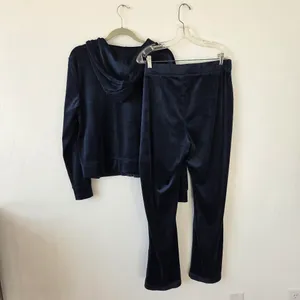 Juicy Couture Velour Tracksuit Navy Blue XL Velvet Plush Zip Lounge Set Y2K 90s thumbnail 6