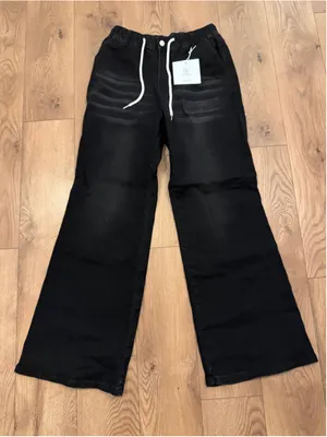 NEW Wide Leg Jeans Drawstring High Waisted Baggy Straight Leg Boyfriend 6 28/29 thumbnail 1