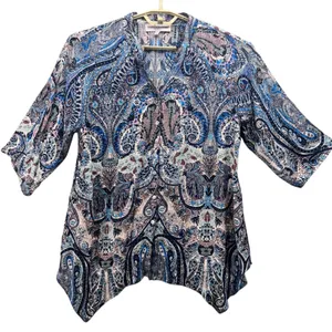Womens Paisley Tunic Top Blue‎ Medium Blue thumbnail 1