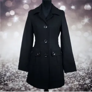 Anthro Tulle Dark Academia Navy Wool Blend Peacoat Minimalist City Chic Jacket S thumbnail 3