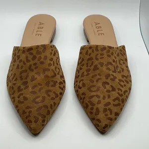 ABLE Leopard Print Suede Pointed Toe‎ Mules Flat Slides Brown Tan Mens 7M Size 7 thumbnail 2