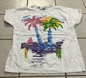 Village Fair Vintage SZ Large Women Shirt Palm Trees thumbnail 1