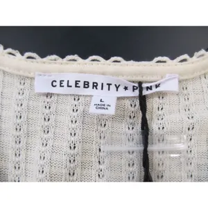 Celebrity Pink L Cream Cardigan Pointelle Ribbed Scallop Trim Long Sleeve NWT thumbnail 4