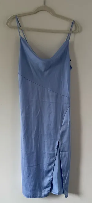 Powder Blue Satin Midi Slip Dress | Romantic Feminine thumbnail 1