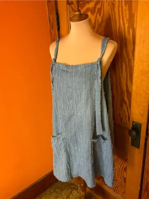 Arula Blue Textured Sleeveless Jumper Dress Oversized Pockets Boho Lagenlook thumbnail 11