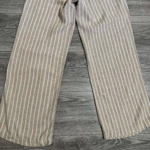 Briggs Womens Small Pants‎ Tan White Striped Wide Leg Linen Blend Elastic Waist thumbnail 13