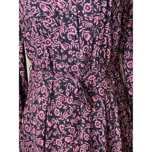Nanette Lepore Floral Midi Dress Women 8 Navy Blue Pink Long‎ Sleeve Belted Boho thumbnail 8
