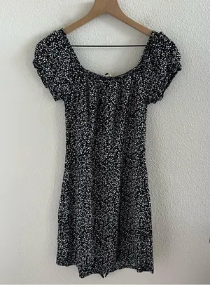 Roxy Black and White Boho Feminine Casual Dress Sweetheart Neckline Small thumbnail 7