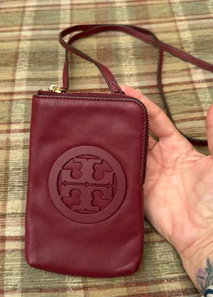 Tory Burch Burgundy Leather Logo Phone Crossbody thumbnail 1