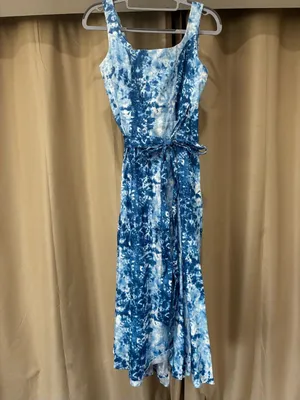 Reformation Blue Linen Tie-Dye Midi Dress M thumbnail 3