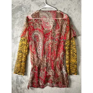 Vintage Boho Paisley Tunic Top Beaded Neckline Sheer‎ Blouse Peasant Festival XL thumbnail 4
