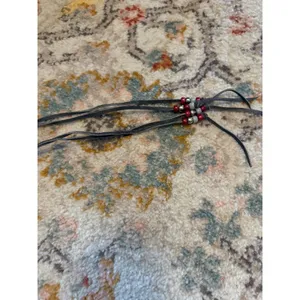Southwestern Grey Leather Beaded Concho Belt Red White Blue Wrap Tie Waist‎ thumbnail 3