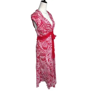 Jonathan Martin Red Silk Tropical Palm Print Resortwear Vacation Midi‎ Dress 16 thumbnail 6