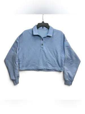 Alo Yoga Blue Cropped Polo Sweatshirt Women’s M/L Oversized Long Sleeve thumbnail 3