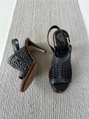 Vince Camuto Black and Brown Woven Slingback Heels thumbnail 9