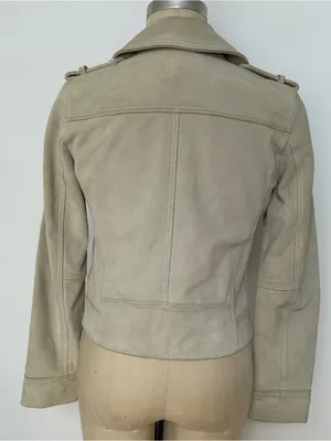 Women’s Suede Moto Jacket in Light Taupe thumbnail 3