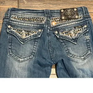 Miss Me Embellished Bling Bootcut Jeans Low Rise 28x34 (28x30) Western Y2K BKE thumbnail 2
