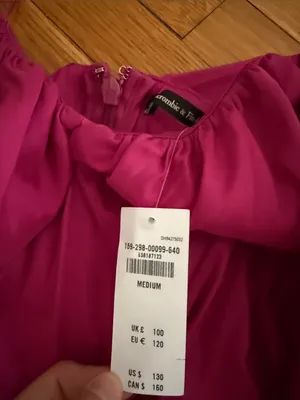 NWT Abercrombie & Fitch fuchsia off-Shoulder Puff Sleeve Midi Dress in Hot pink thumbnail 2