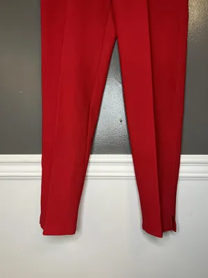 Allen Samo Pants Womens Medium Red High Waist Tapered Leg Slit Hem Zip USA thumbnail 3