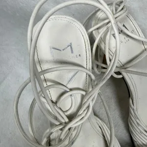 Marc Fisher LTD White‎ Leather Lace Up Strappy Stiletto Heels Knotted Sandals 8 thumbnail 5