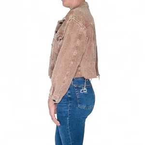 She + Sky Brown Beige Corduroy Cropped Casual Jacket thumbnail 3