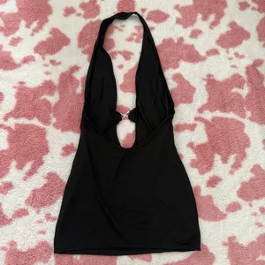 Black Backless Halter Top with Silver Clasp – Y2K Deep Plunge Longline Going Out Top Small 🔥 thumbnail 6