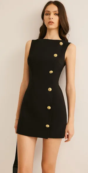 Commense Minimalist Brunch Black Button Tank Mini Dress NWT XS thumbnail 1