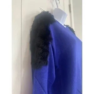 12th Tribe Royal Blue Faux Fur‎ Shoulder Trim Crewneck Sweater Large Maximalist thumbnail 2