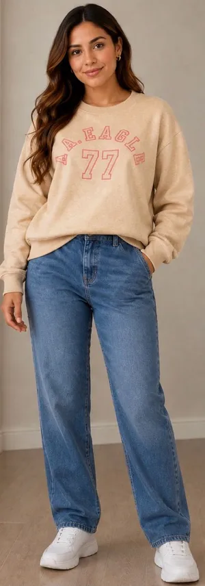 American Eagle Outfitters Straight Leg Jeans in Medium Blue Wash thumbnail 1