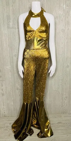 Costume culture Franco disco 70s diva Halloween costume cosplay gold jumpsuit sm thumbnail 1