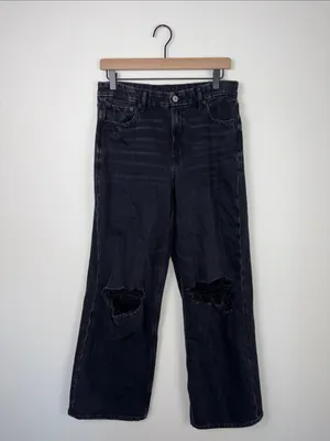 American Eagle Strigid Curvy Baggy Straight Jeans Women’s Size 8 Black Denim thumbnail 2