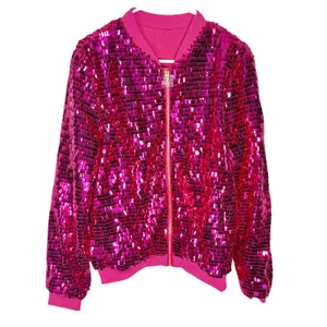 NWT Pink Disco Sequin ZipUp‎ Bomber Jacket Medium thumbnail 4