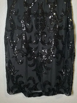 Windsor Black Sequin Damask Strappy Open Back Party Mini Dress Women Size Medium thumbnail 4