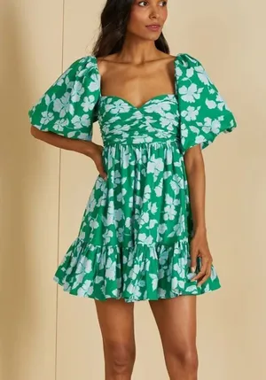AMUR Martine Mini Dress, Green/White Floral, Size 10, NWT thumbnail 1