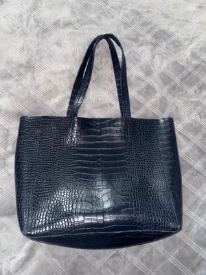 Bloomingdales Crocodile Embossed Everyday Tote Bag Navy Blue thumbnail 1