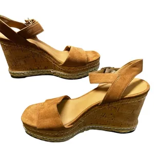 Cool Planet by Steve Madden Cork Wedge Espadrille Sandals Camel Size 7 thumbnail 1