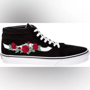Vans Sk8 mid high‎ top sneakers rose thorns embroidered black red women’s size 8 thumbnail 9
