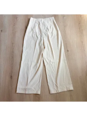 Cider NWT Women's Pleated Off White High Rise Wide-Leg Trousers Size S thumbnail 9