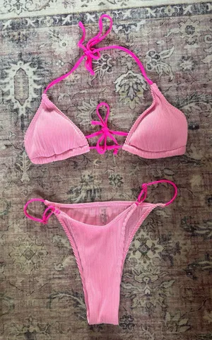 SHEIN Neon Pink/Light Pink Bathing Suit Set thumbnail 1