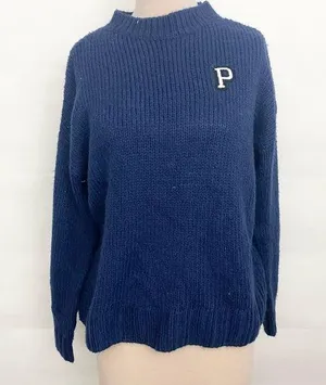 Victoria's Secret PINK Navy Blue Varsity Letter Boyfriend Sweater sz med thumbnail 1