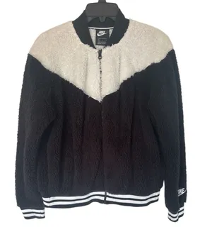 Nike Sportswear Swoosh Sherpa Fleece Jacket Black And White thumbnail 1
