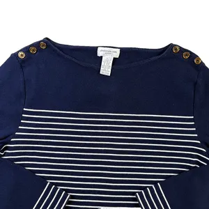 Jones New York Sport Breton Stripe Boat Neck Top Gold Button Shoulders L thumbnail 5
