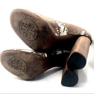 Tory Burch Brown & Cream Fabric "Bria" Stacked Heel Pumps (5m) thumbnail 11