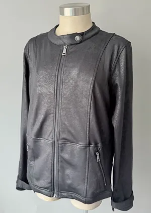 Grace & Lace Black Faux Leather Jacket Women’s Large Zip Moto Style thumbnail 1